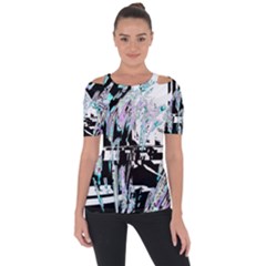 Digital Wave Shoulder Cut Out Short Sleeve Top by MRNStudios