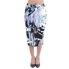 Digital Wave Velvet Midi Pencil Skirt by MRNStudios