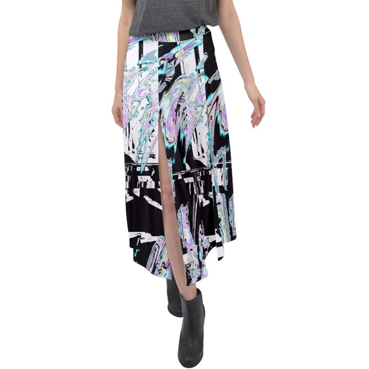 Digital Wave Velour Split Maxi Skirt