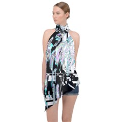 Digital Wave Halter Asymmetric Satin Top by MRNStudios