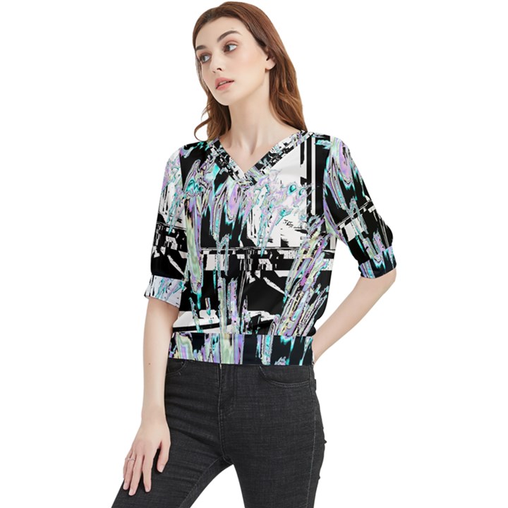 Digital Wave Quarter Sleeve Blouse