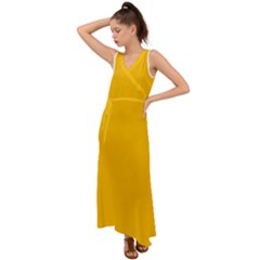 Amber Orange V-neck Chiffon Maxi Dress by FabChoice