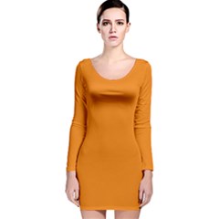 Apricot Orange Long Sleeve Velvet Bodycon Dress by FabChoice