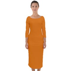 Apricot Orange Quarter Sleeve Midi Bodycon Dress by FabChoice