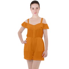 Apricot Orange Ruffle Cut Out Chiffon Playsuit by FabChoice