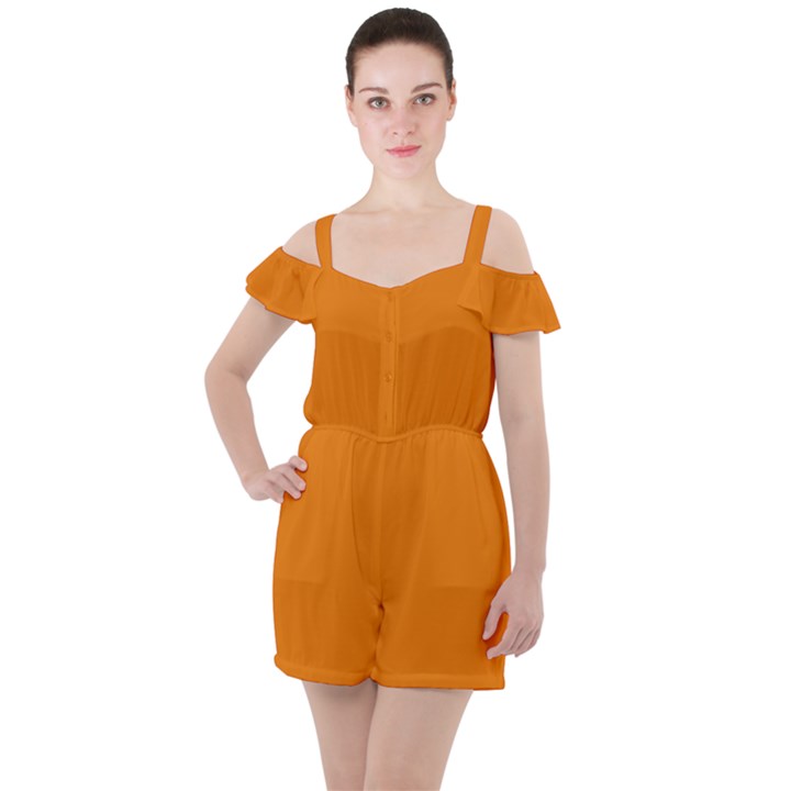 Apricot Orange Ruffle Cut Out Chiffon Playsuit