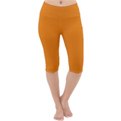 Apricot Orange Lightweight Velour Cropped Yoga Leggings by FabChoice