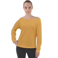 Bees Wax Orange Off Shoulder Long Sleeve Velour Top by FabChoice