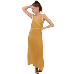 Bees Wax Orange V-neck Chiffon Maxi Dress by FabChoice