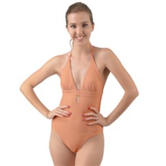 Cantaloupe Orange Halter Cut-out One Piece Swimsuit by FabChoice