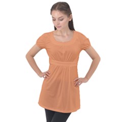 Cantaloupe Orange Puff Sleeve Tunic Top by FabChoice