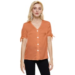 Coral Rose Bow Sleeve Button Up Top