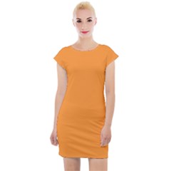 Deep Saffron Orange Cap Sleeve Bodycon Dress by FabChoice