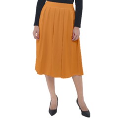 Deep Saffron Orange Classic Velour Midi Skirt  by FabChoice