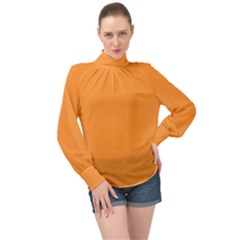 Deep Saffron Orange High Neck Long Sleeve Chiffon Top by FabChoice