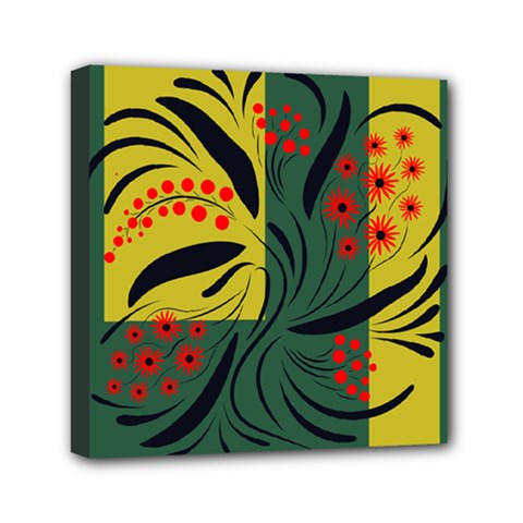 Folk Floral Art Print  Flowers Abstract Art  Poster  Mini Canvas 6  X 6  (stretched) by Eskimos