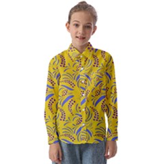 Folk Flowers Art Pattern Floral Abstract Surface Design  Seamless Pattern Kids  Long Sleeve Shirt by Eskimos