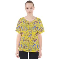 Folk Flowers Art Pattern Floral Abstract Surface Design  Seamless Pattern V-neck Dolman Drape Top by Eskimos