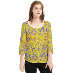 Folk Flowers Art Pattern Floral Abstract Surface Design  Seamless Pattern Chiffon Quarter Sleeve Blouse by Eskimos