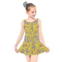 Folk Flowers Art Pattern Floral Abstract Surface Design  Seamless Pattern Kids  Skater Dress Swimsuit