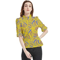 Folk Flowers Art Pattern Floral Abstract Surface Design  Seamless Pattern Frill Neck Blouse