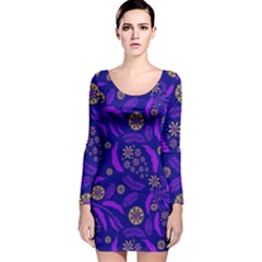 Folk Flowers Art Pattern Floral Abstract Surface Design  Seamless Pattern Long Sleeve Velvet Bodycon Dress by Eskimos