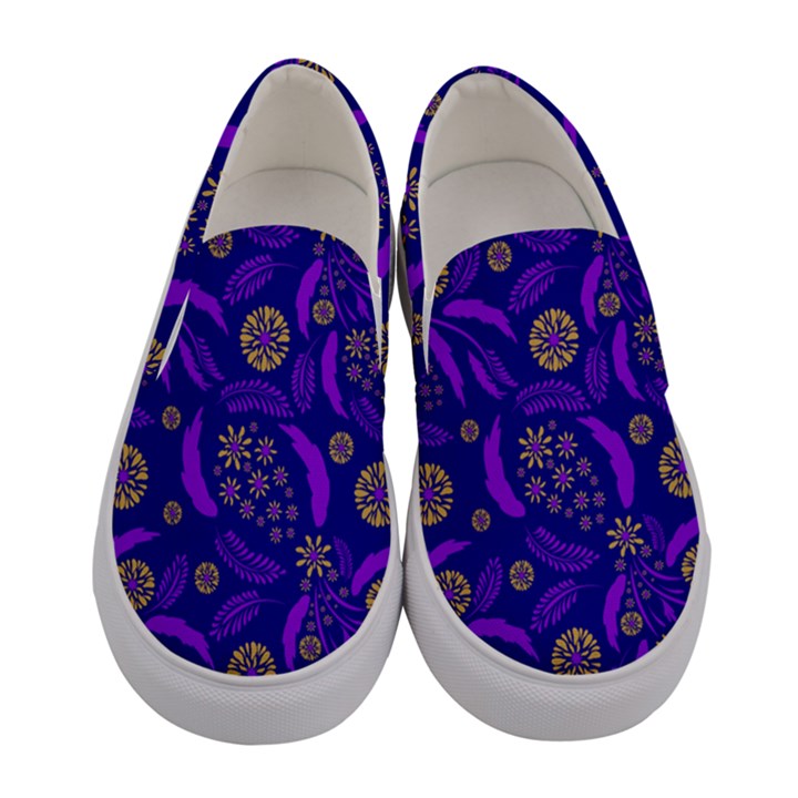 Folk flowers art pattern Floral abstract surface design  Seamless pattern Women s Canvas Slip Ons