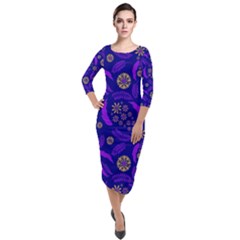 Folk Flowers Art Pattern Floral Abstract Surface Design  Seamless Pattern Quarter Sleeve Midi Velour Bodycon Dress by Eskimos