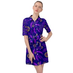 Folk Flowers Art Pattern Floral Abstract Surface Design  Seamless Pattern Belted Shirt Dress by Eskimos