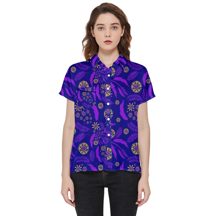 Folk flowers art pattern Floral abstract surface design  Seamless pattern Short Sleeve Pocket Shirt