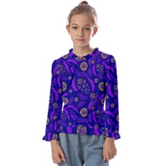 Folk Flowers Art Pattern Floral Abstract Surface Design  Seamless Pattern Kids  Frill Detail Tee