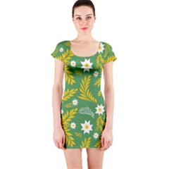 Folk Flowers Art Pattern Floral Abstract Surface Design  Seamless Pattern Short Sleeve Bodycon Dress by Eskimos