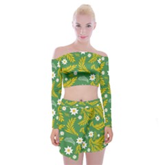 Folk Flowers Art Pattern Floral Abstract Surface Design  Seamless Pattern Off Shoulder Top With Mini Skirt Set by Eskimos