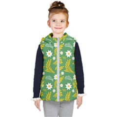 Folk Flowers Art Pattern Floral Abstract Surface Design  Seamless Pattern Kids  Hooded Puffer Vest