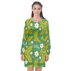 Folk Flowers Art Pattern Floral Abstract Surface Design  Seamless Pattern Long Sleeve Chiffon Shift Dress  by Eskimos