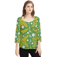 Folk Flowers Art Pattern Floral Abstract Surface Design  Seamless Pattern Chiffon Quarter Sleeve Blouse by Eskimos