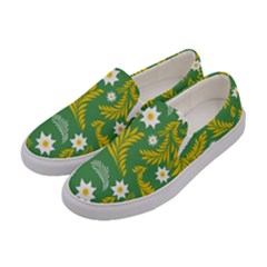 Folk Flowers Art Pattern Floral Abstract Surface Design  Seamless Pattern Women s Canvas Slip Ons by Eskimos