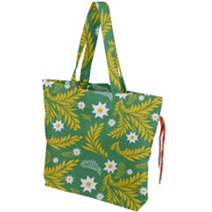 Folk Flowers Art Pattern Floral Abstract Surface Design  Seamless Pattern Drawstring Tote Bag by Eskimos