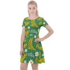 Folk Flowers Art Pattern Floral Abstract Surface Design  Seamless Pattern Cap Sleeve Velour Dress  by Eskimos