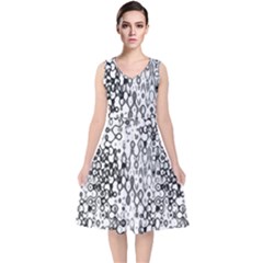 White And Black Modern Abstract Design V-neck Midi Sleeveless Dress  by dflcprintsclothing