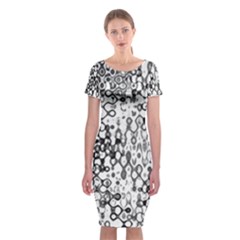 White And Black Modern Abstract Design Classic Short Sleeve Midi Dress