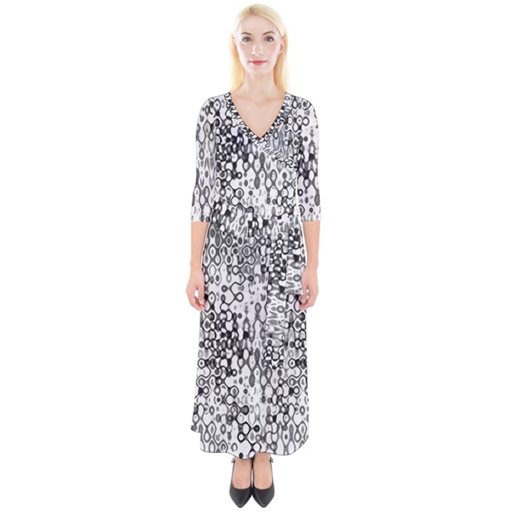 White And Black Modern Abstract Design Quarter Sleeve Wrap Maxi Dress