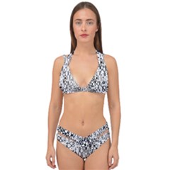 White And Black Modern Abstract Design Double Strap Halter Bikini Set