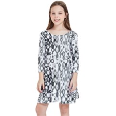 White And Black Modern Abstract Design Kids  Quarter Sleeve Skater Dress