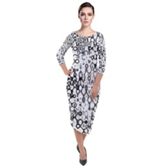 White And Black Modern Abstract Design Quarter Sleeve Midi Velour Bodycon Dress