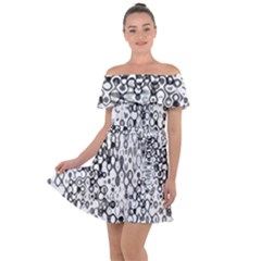 White And Black Modern Abstract Design Off Shoulder Velour Dress by dflcprintsclothing