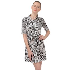 White And Black Modern Abstract Design Belted Shirt Dress by dflcprintsclothing