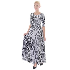 White And Black Modern Abstract Design Half Sleeves Maxi Dress by dflcprintsclothing