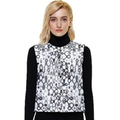 White And Black Modern Abstract Design Women s Short Button Up Puffer Vest