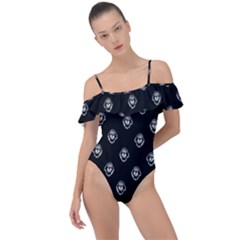 Funny Ghost Sketchy Drawing Pattern Frill Detail One Piece Swimsuit by dflcprintsclothing